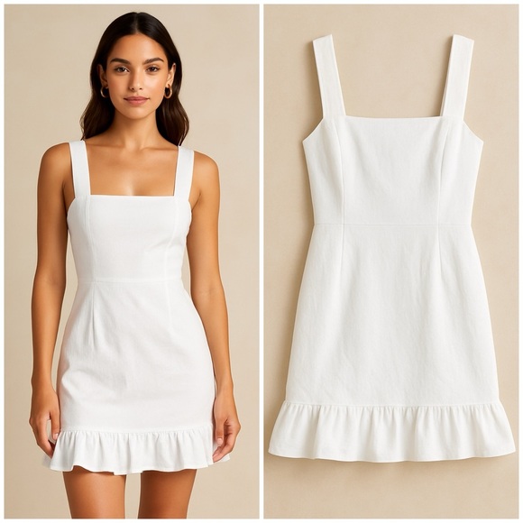 Lilly Pulitzer Square Neck Ruffle Hem Mini Dress White Womens 4 - Picture 1 of 16